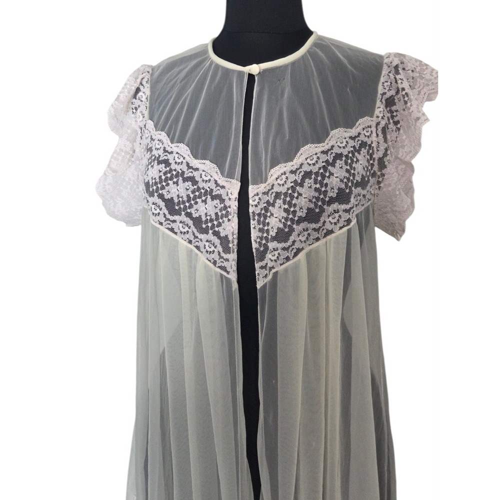 Vintage Intime California Peignoir Robe Lingerie Sheer Lace Coquette Size S